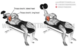 Lying one-arm dumbbell triceps extension - instructions and video