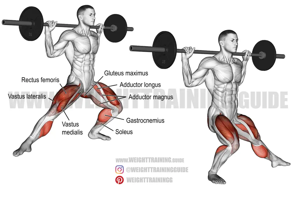 Barbell side lunge exercise instructions and video | Weight Training Guide