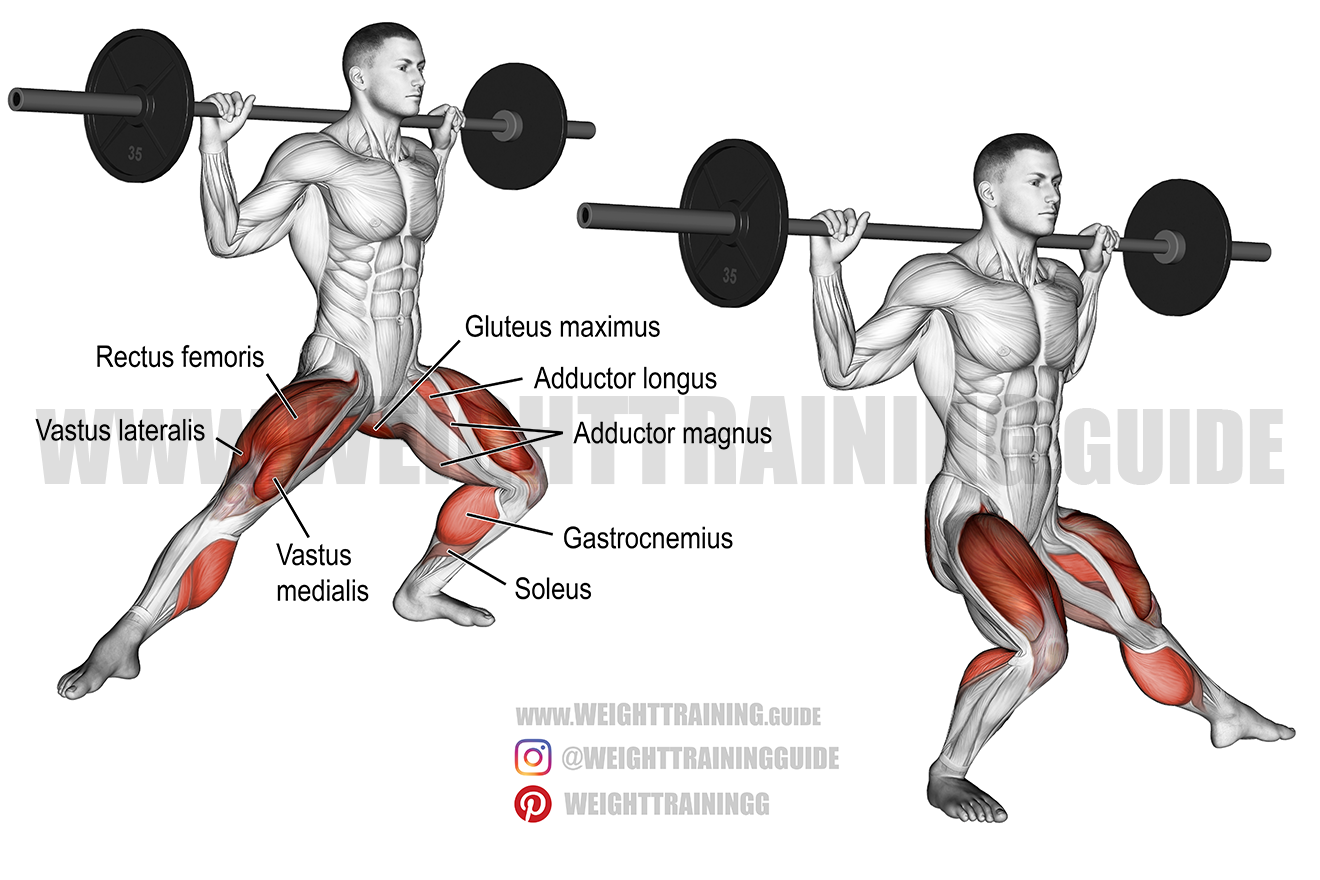 Barbell side lunge exercise