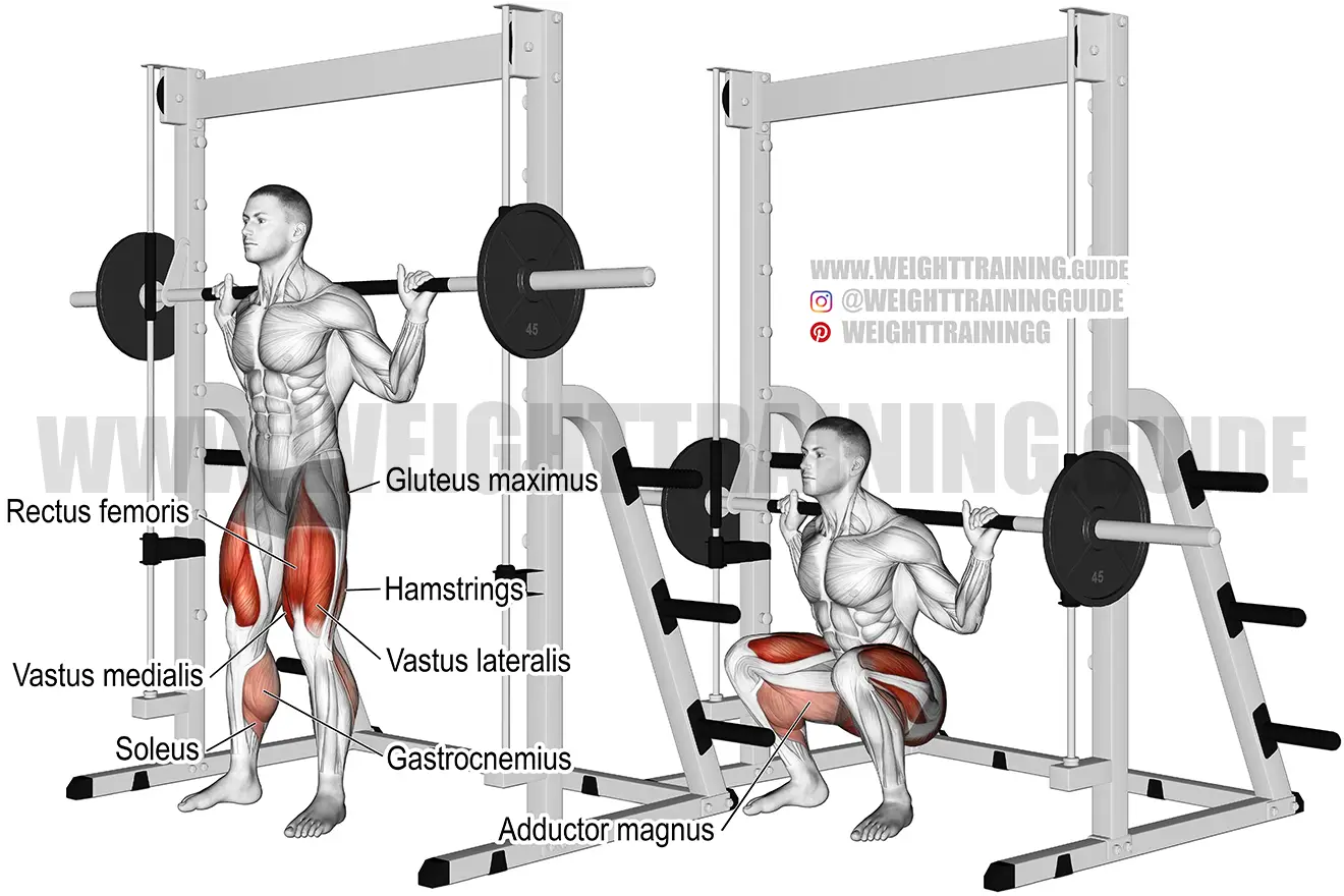 Smith machine squat exercise