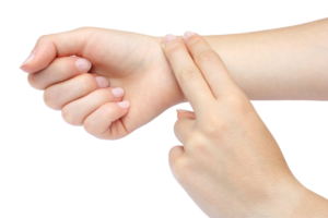 Woman taking her radial pulse