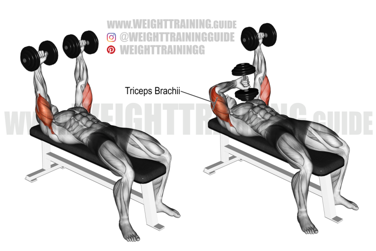 Lying alternating cross-body dumbbell triceps extension exercise